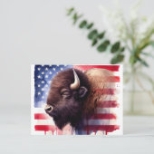Carte Postale Bison avec drapeau des États-Unis d'Amérique (Debout devant)