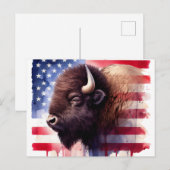 Carte Postale Bison avec drapeau des États-Unis d'Amérique (Devant / Derrière)