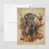 Carte Postale Bison Buffle Animal Faune Nature Aquarelle Wo (Devant / Derrière)