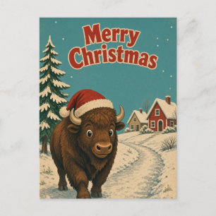 Carte Postale Bison Chemin Glacé Animal Noël
