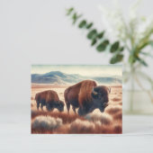Carte Postale Bison d'aquarelle sur les plaines (Debout devant)
