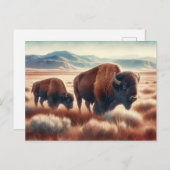 Carte Postale Bison d'aquarelle sur les plaines (Devant / Derrière)
