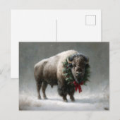 Carte Postale Bison de fête avec couronne de vacances (Devant / Derrière)