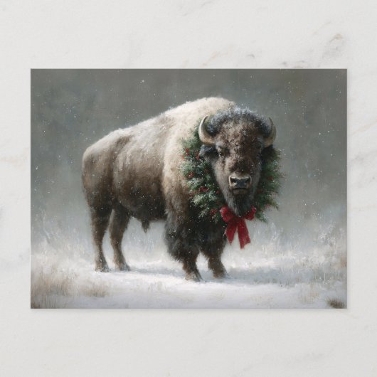 Carte Postale Bison de fête avec couronne de vacances (Devant)