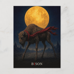 Carte Postale Bison Écharpe Rouge gothique Surréaliste