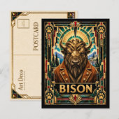 Carte Postale Bison, faune Art déco (Devant / Derrière)