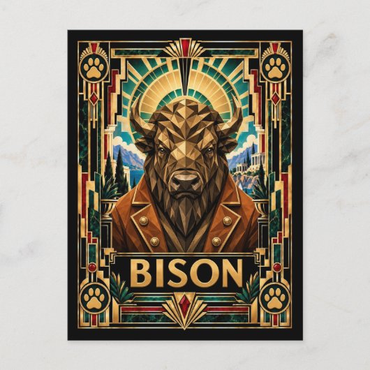 Carte Postale Bison, faune Art déco (Devant)
