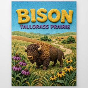 Carte Postale Bison Prairie à Herbes Hautes Moderne KlayKoo
