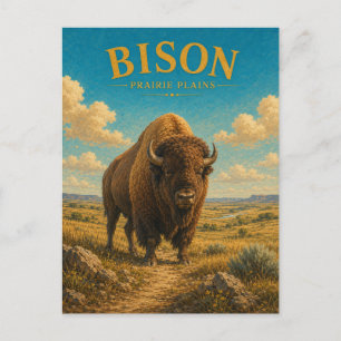 Carte Postale Bison Prairie Plains Aquarelle GeoSaga