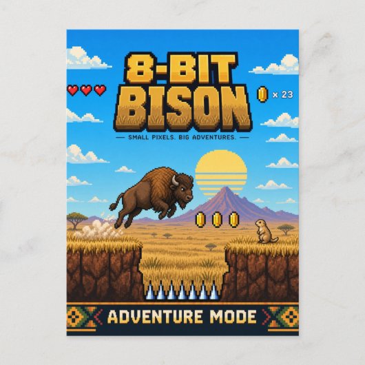 Carte Postale Bison, Rétro Pixel Art 8-Bit (Devant)