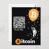 Carte Postale Bitcoin Astronaut à la lune - Btc Qr code Crypto (Devant / Derrière)