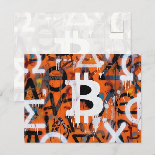 Carte Postale "Bitcoin Graffiti" (Style #2) Art de rue (Devant / Derrière)