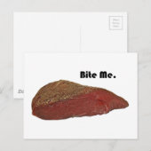 Carte Postale Bite Me Funny Steak Beef Pun Joke (Devant / Derrière)