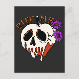 Carte Postale Bite Me - Halloween Poison Crâne Pomme & Fleurs