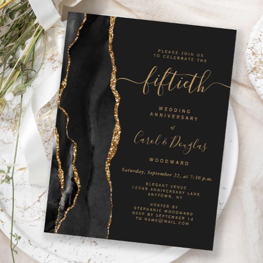 Carte Postale Black Agate Gold 50th Anniversary Party