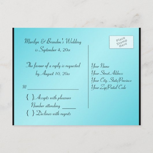 Carte postale Black and Aqua Stripe R.S.V.P (Dos)