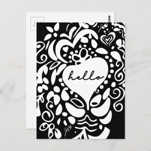 Carte Postale Black and White Hello moderne (Devant / Derrière)