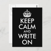 Carte Postale Black and White Keep Calm and Write On (Devant / Derrière)
