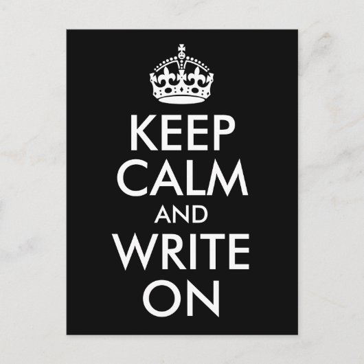 Carte Postale Black and White Keep Calm and Write On (Devant)