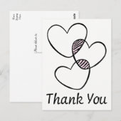 Carte Postale Black and White Thank You Heart Wedding Party (Devant / Derrière)