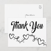 Carte Postale Black and White Thank You Heart Wedding Party (Devant / Derrière)