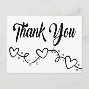 Carte Postale Black and White Thank You Heart Wedding Party