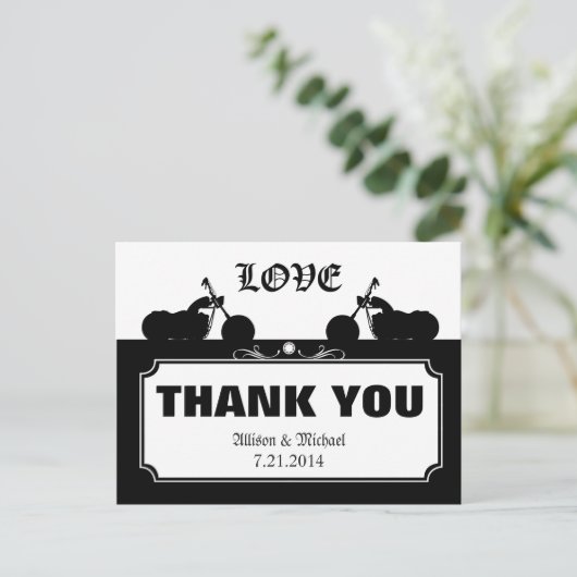 Carte Postale Black Blanc Motorcycle Biker Silhouette Merci (Debout devant)