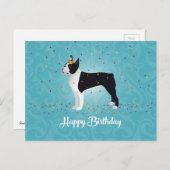 Carte Postale Black Boston Terrier Joyeux design d'anniversaire (Devant / Derrière)