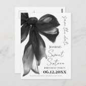 Carte Postale Black Bow Coquette Sweet 16 Save the Date (Devant / Derrière)
