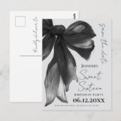 Carte Postale Black Bow Coquette Sweet 16 Save the Date Grey (Devant / Derrière)