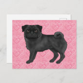 Carte Postale Black Carlin Chien Cartoon Mops Love Heart Motif R (Devant / Derrière)