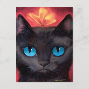 Carte Postale Black Cat Art & Butterfly - Multi