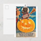 Carte Postale Black Cat est assis sur Big Bright Citrouille, Drô (Devant / Derrière)