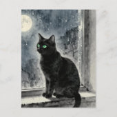 Carte Postale Black Cat in the Window on a Rainy Night (Devant)