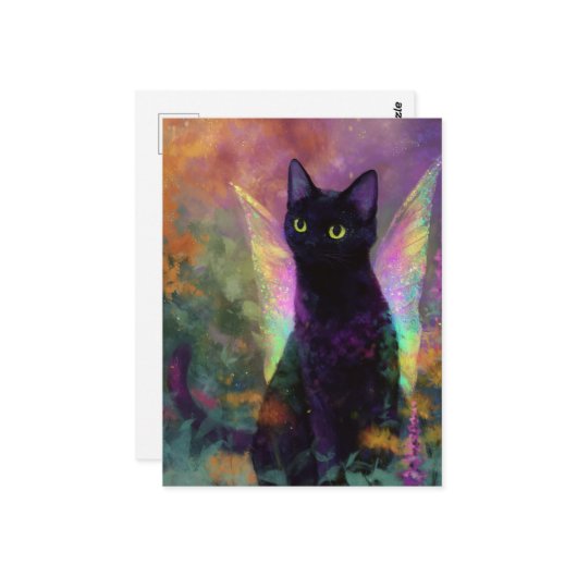 Carte Postale Black Cat With Fairy Wings (Devant/Arrière en situation)