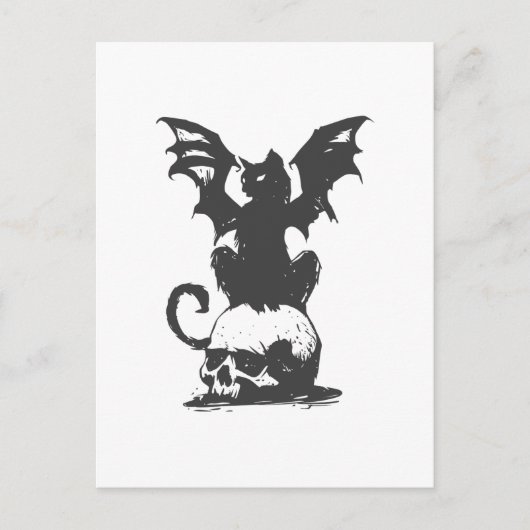 Carte Postale black cat with monster wings - choose back color (Devant)