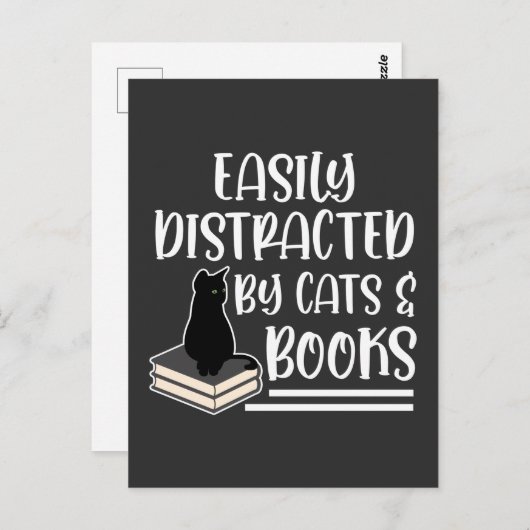 Carte Postale Black Cats Books Reader Kitten addicted Bookworm (Devant / Derrière)