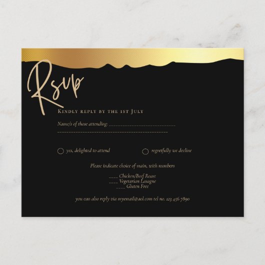 Carte Postale Black Cravate Mariage Gold Foil Script Élégant évé (Devant)