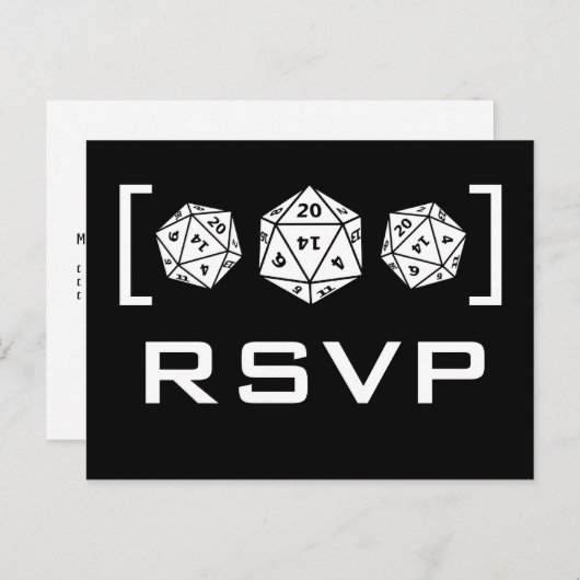 Carte postale Black D20 Dice Gamer RSVP (Devant / Derrière)