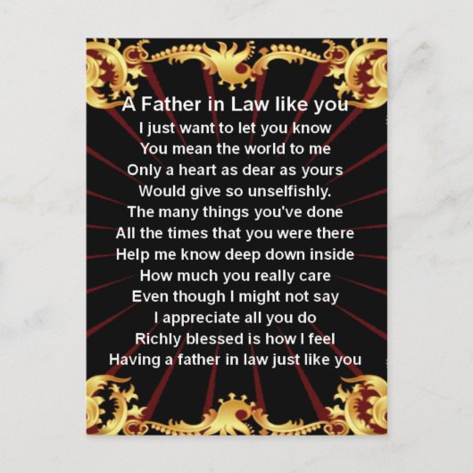 Carte Postale Black design Père en droit Poème (Devant)