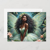 Carte Postale Black Fairy In Green and Peach Botanical (Devant / Derrière)