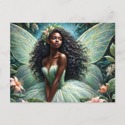 Carte Postale Black Fairy In Green and Peach Botanical (Devant)
