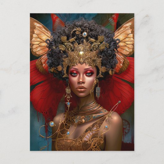 Carte Postale Black Fairy Queen Red Gold Fairy Imaginaire Art (Devant)