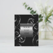 Carte Postale Black & Faux Silver Glass Floral Swirl Élégant (Debout devant)