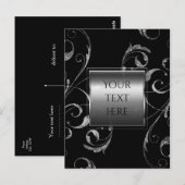 Carte Postale Black & Faux Silver Glass Floral Swirl Élégant (Devant / Derrière)