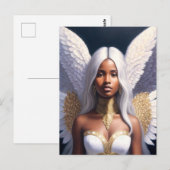 Carte Postale Black Femme Angel Blanc ailes Art (Devant / Derrière)