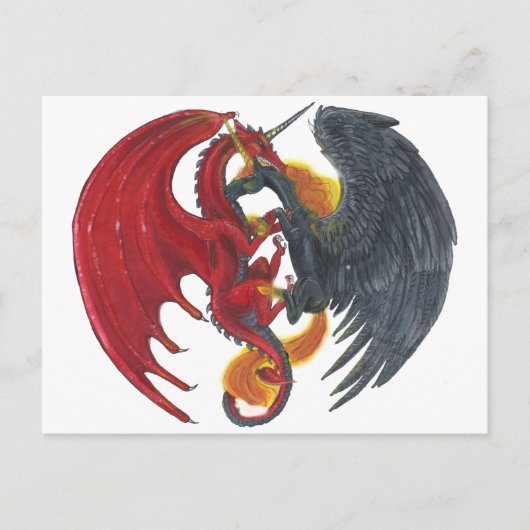 Carte Postale Black Fire Unicorn et Red Dragon (Devant)