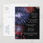 Carte Postale Black Fireworks 4 juillet Invitation de la fête (Devant / Derrière)