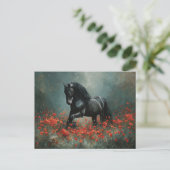 Carte Postale Black Friesian Stallion Red Poppies (Debout devant)