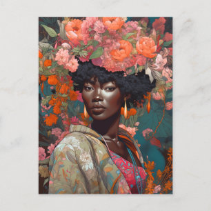 Carte Postale Black Goddess Queen Flowers Imaginaire Art